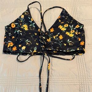 SHEIN Floral Black and Yellow Bikini Top